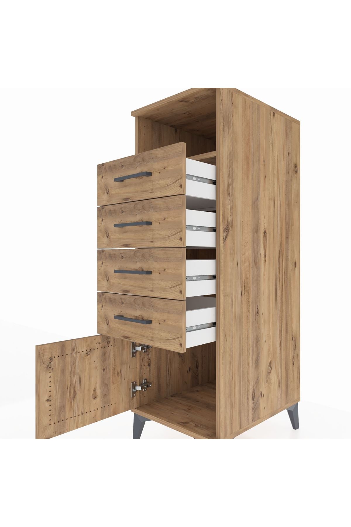 Kronos Dolap Tek Raflı 4 Çekmeceli Tek Kapaklı 44x59x134 Çam-Çam