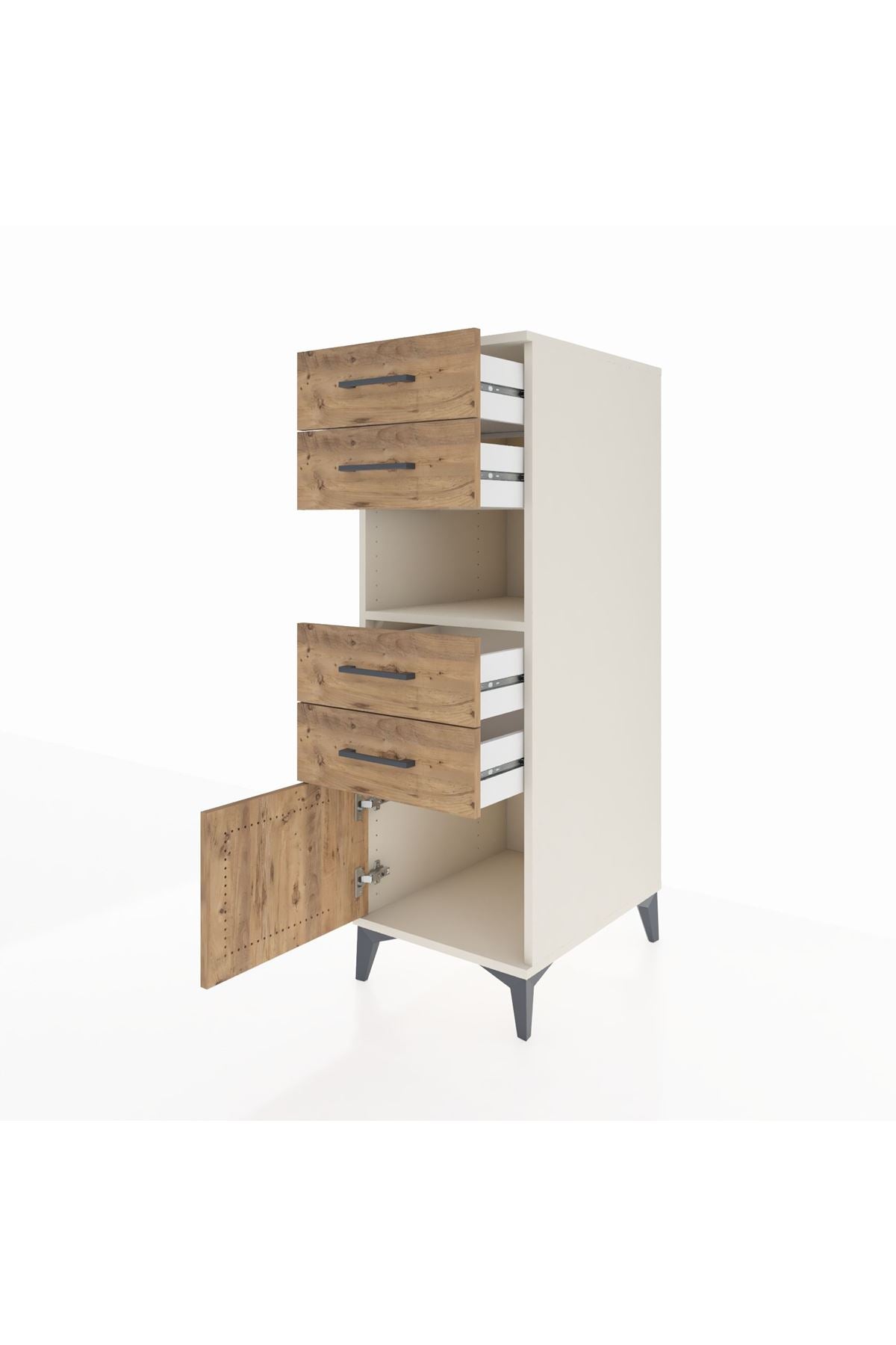 Kronos Dolap Tek Raflı 4 Çekmeceli Tek Kapaklı 44x59x134 Aytaşı-Çam