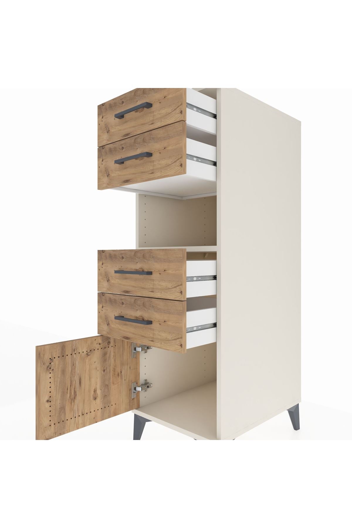 Kronos Dolap Tek Raflı 4 Çekmeceli Tek Kapaklı 44x59x134 Aytaşı-Çam