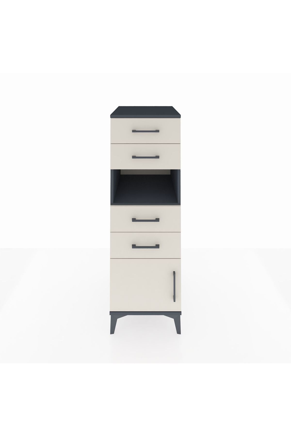 Kronos Dolap Tek Raflı 4 Çekmeceli Tek Kapaklı 44x59x134 Antrasit-Aytaşı