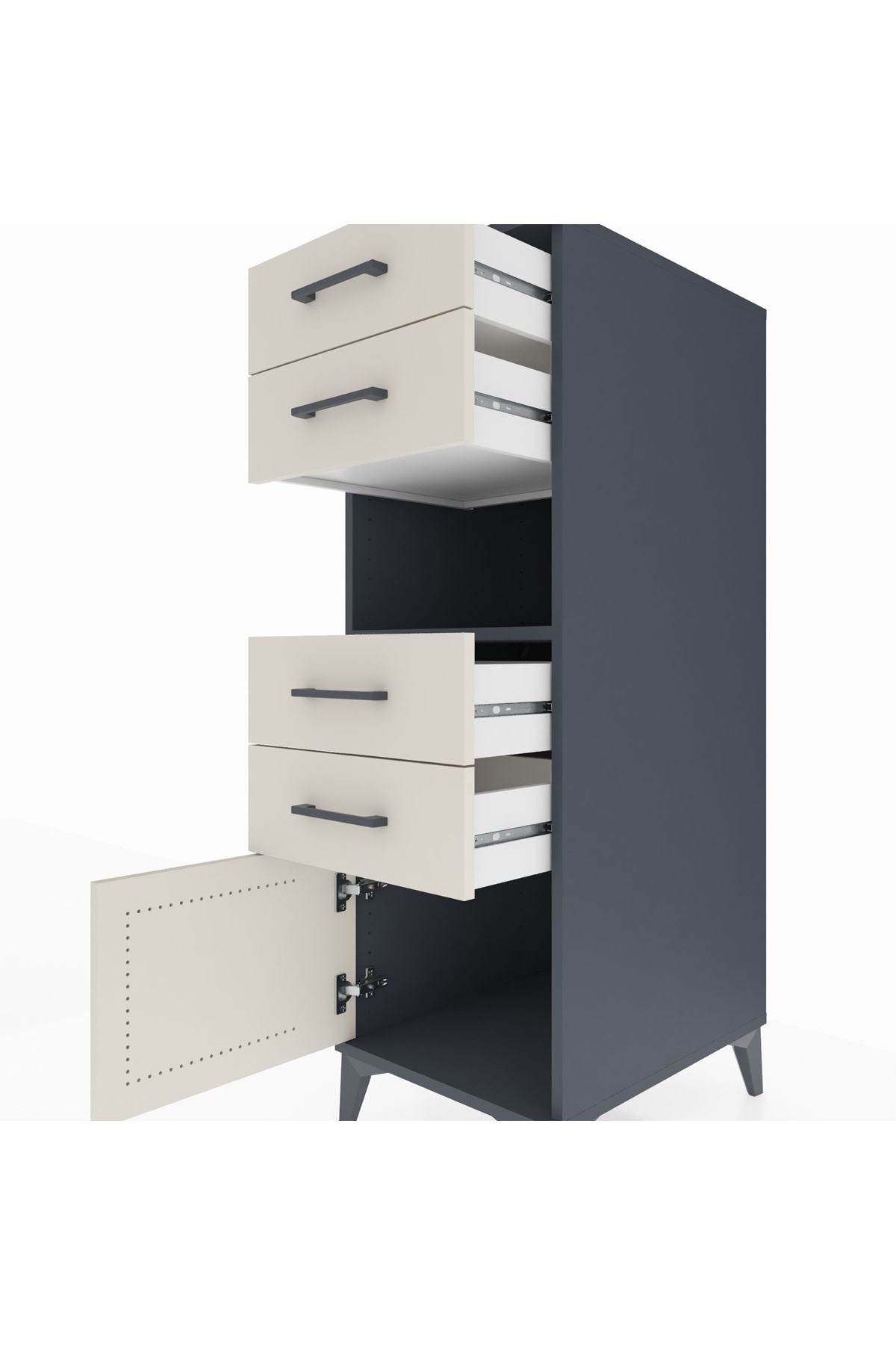 Kronos Dolap Tek Raflı 4 Çekmeceli Tek Kapaklı 44x59x134 Antrasit-Aytaşı