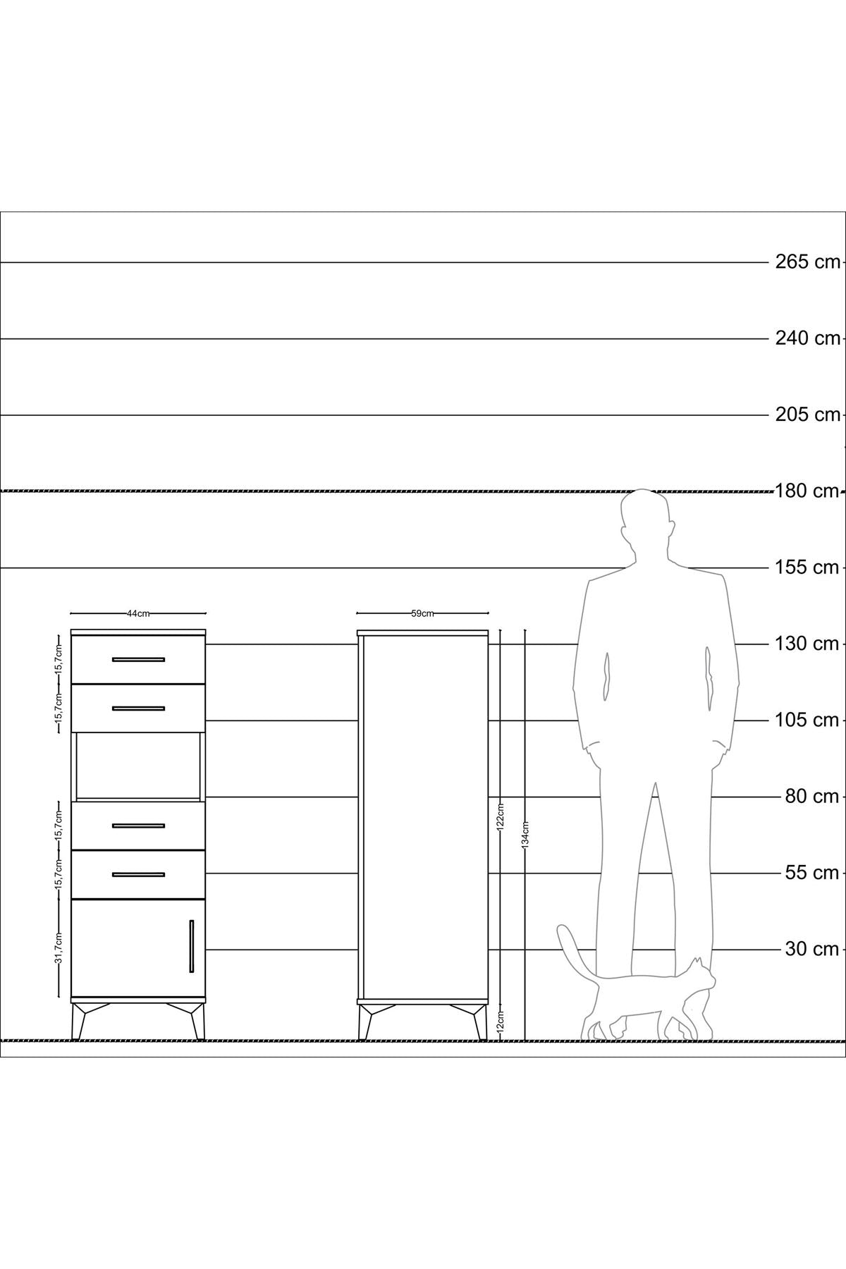 Kronos Dolap Tek Raflı 4 Çekmeceli Tek Kapaklı 44x59x134 Antrasit-Aytaşı