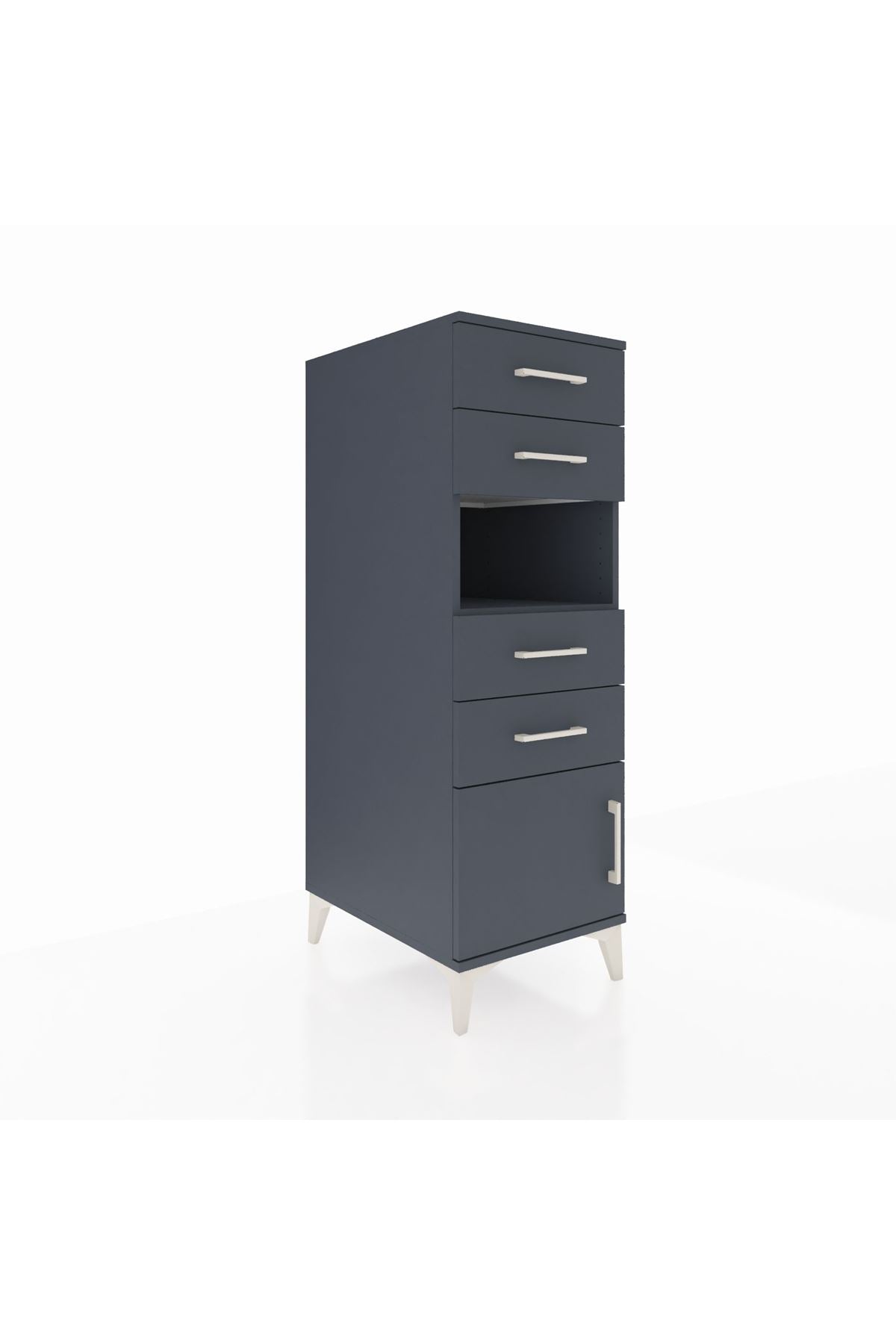 Kronos Dolap Tek Raflı 4 Çekmeceli Tek Kapaklı 44x59x134 Antrasit-Antrasit
