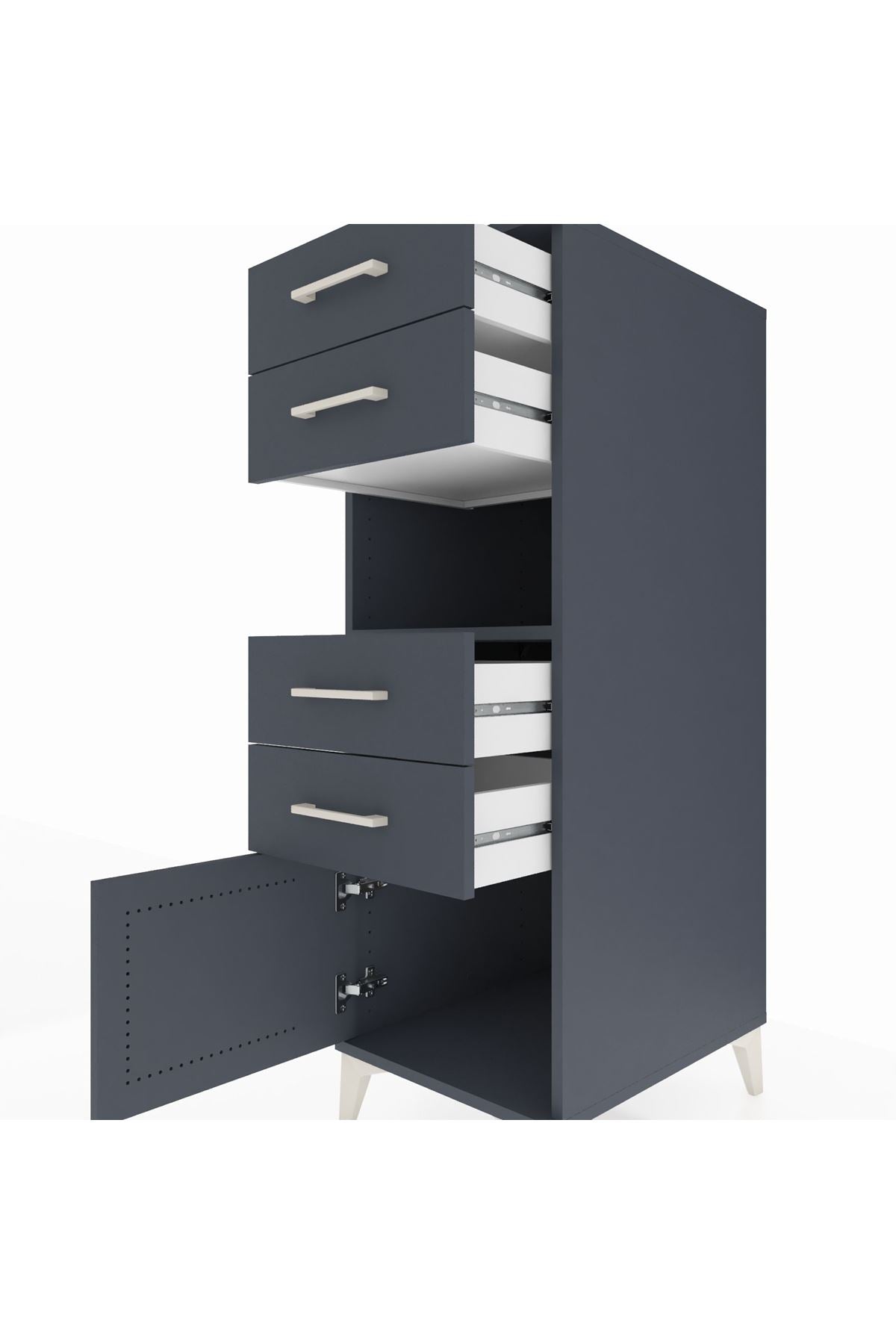 Kronos Dolap Tek Raflı 4 Çekmeceli Tek Kapaklı 44x59x134 Antrasit-Antrasit