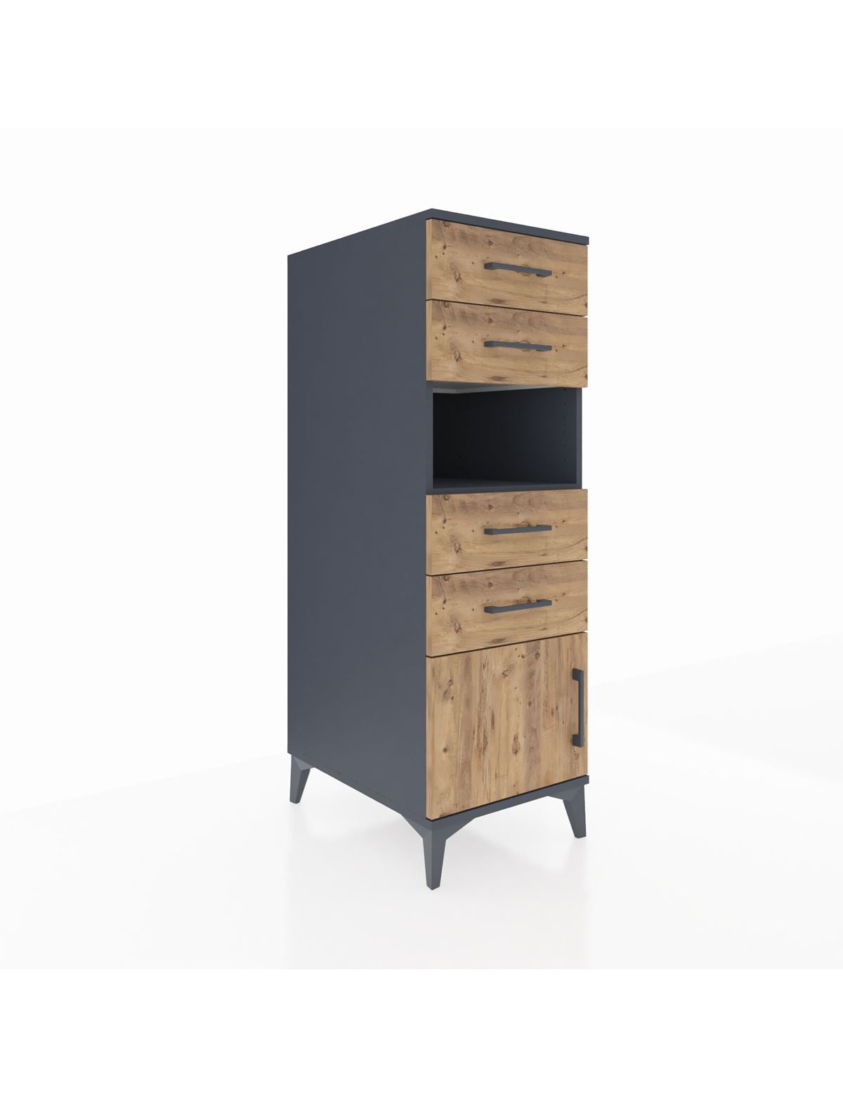 Kronos Dolap Tek Raflı 4 Çekmeceli Tek Kapaklı 44x59x134 Antrasit-Çam