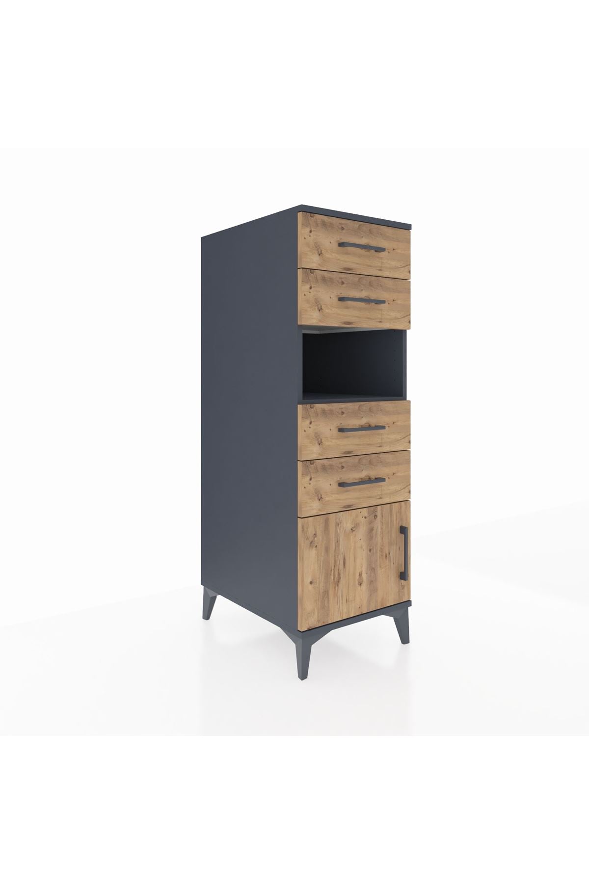 Kronos Dolap Tek Raflı 4 Çekmeceli Tek Kapaklı 44x59x134 Antrasit-Çam