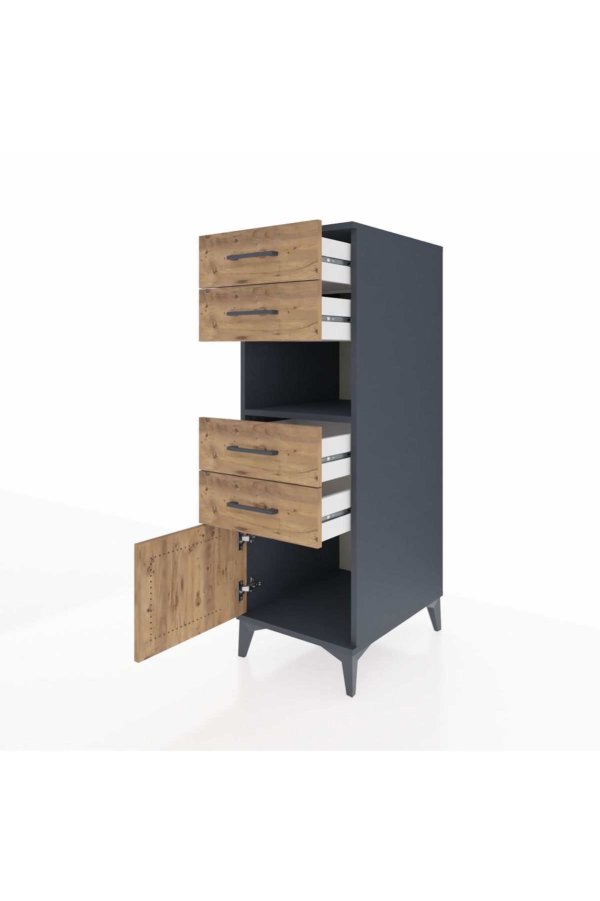 Kronos Dolap Tek Raflı 4 Çekmeceli Tek Kapaklı 44x59x134 Antrasit-Çam