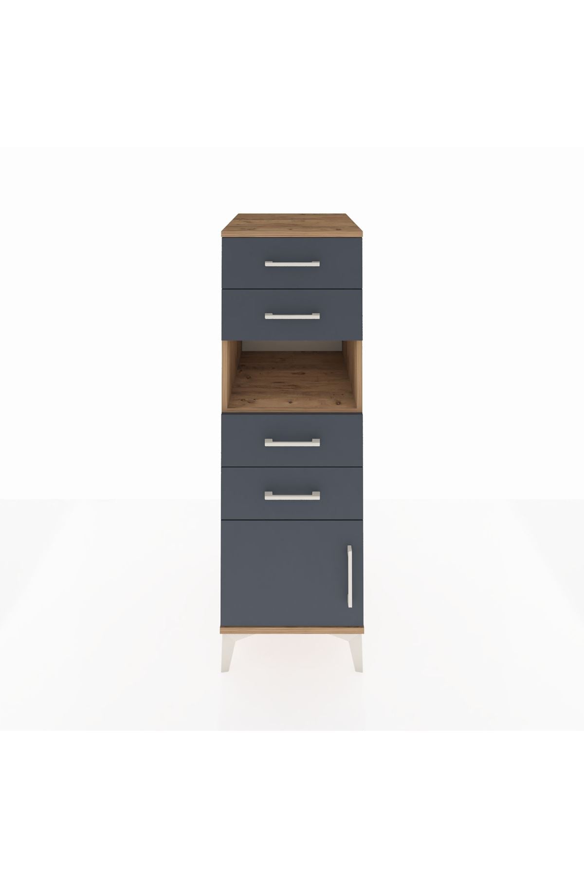 Kronos Dolap Tek Raflı 4 Çekmeceli Tek Kapaklı 44x59x134 Çam-Antrasit