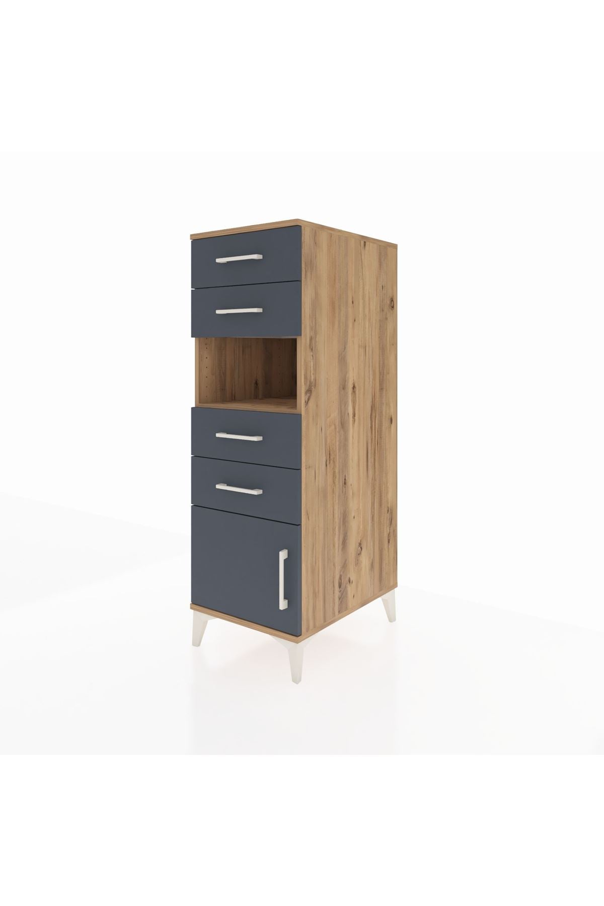 Kronos Dolap Tek Raflı 4 Çekmeceli Tek Kapaklı 44x59x134 Çam-Antrasit