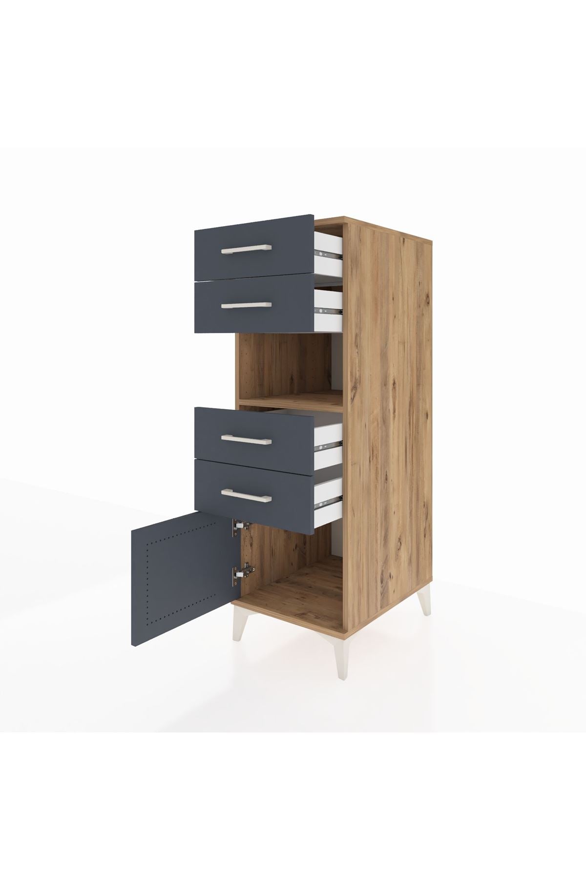 Kronos Dolap Tek Raflı 4 Çekmeceli Tek Kapaklı 44x59x134 Çam-Antrasit