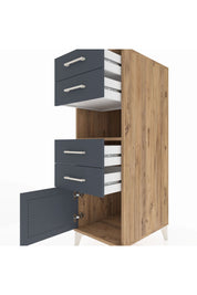 Kronos Dolap Tek Raflı 4 Çekmeceli Tek Kapaklı 44x59x134 Çam-Antrasit