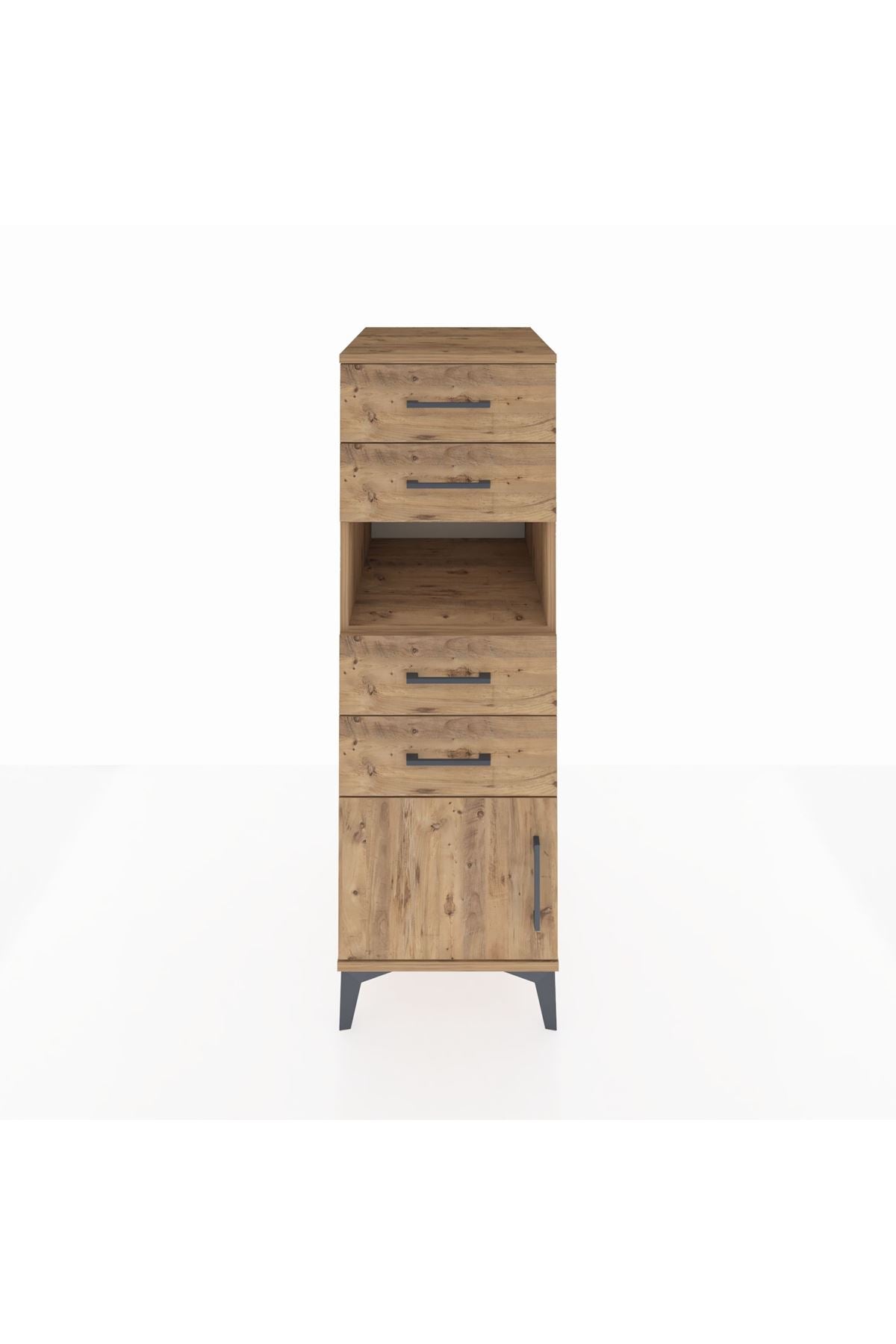 Kronos Dolap Tek Raflı 4 Çekmeceli Tek Kapaklı 44x59x134 Çam-Çam