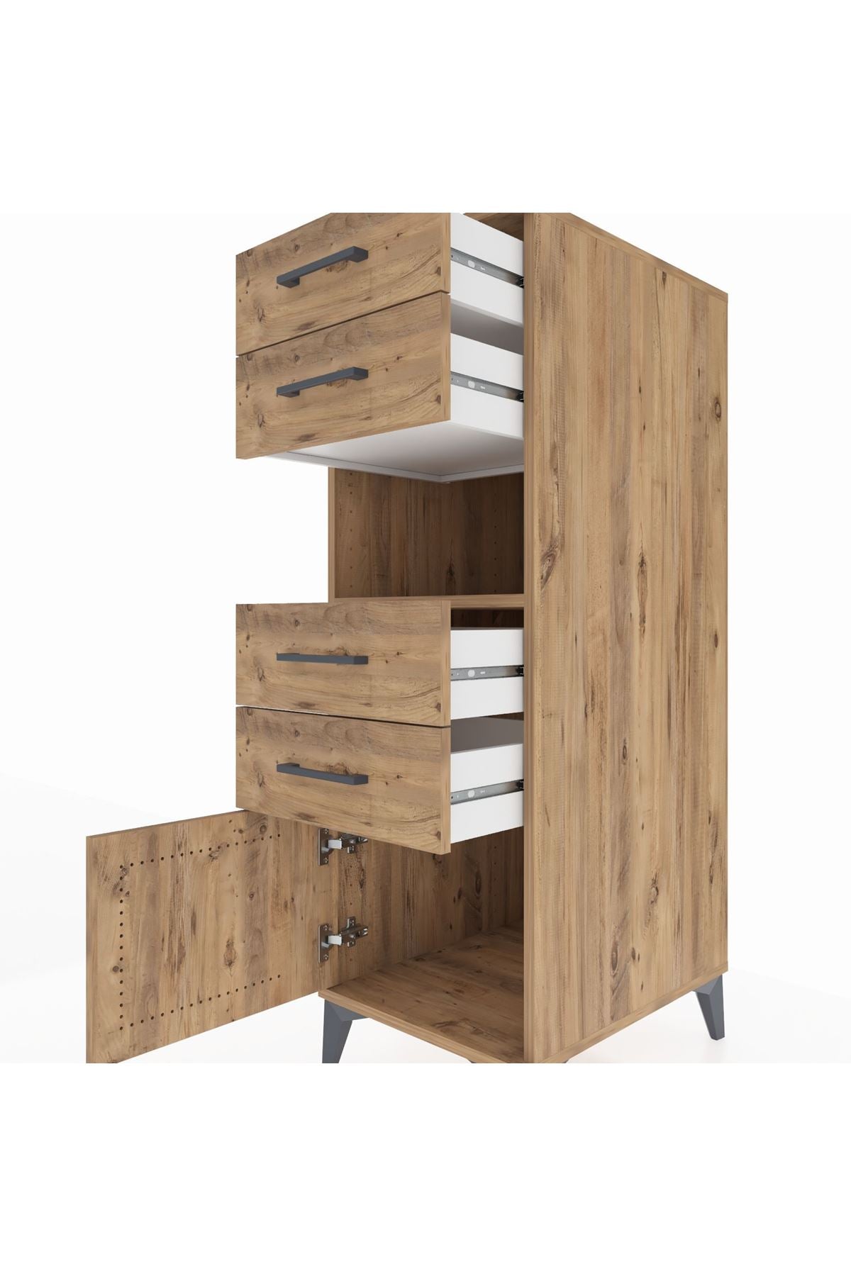 Kronos Dolap Tek Raflı 4 Çekmeceli Tek Kapaklı 44x59x134 Çam-Çam