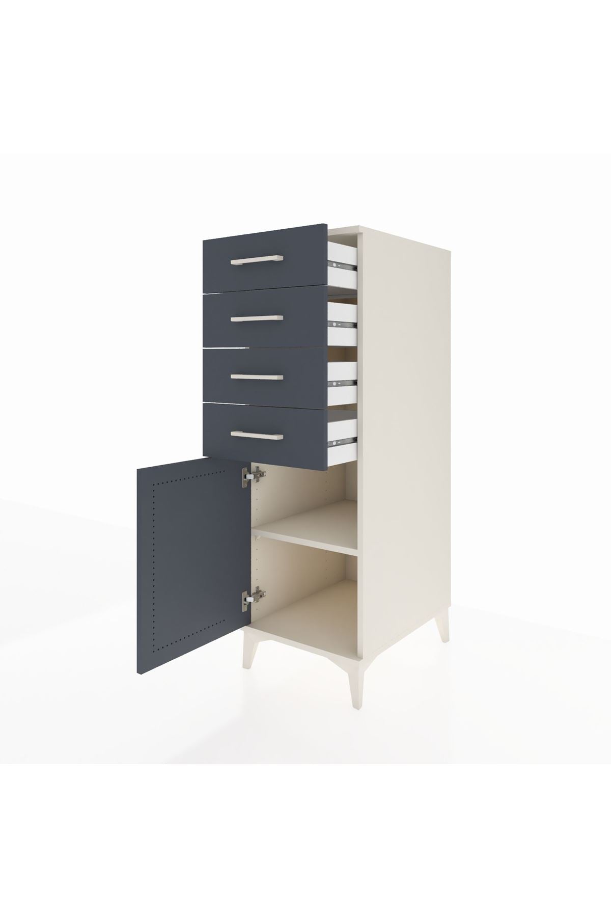 Kronos Dolap Tek Raflı 4 Çekmeceli Tek Kapaklı 44x59x134 Aytaşı-Antrasit