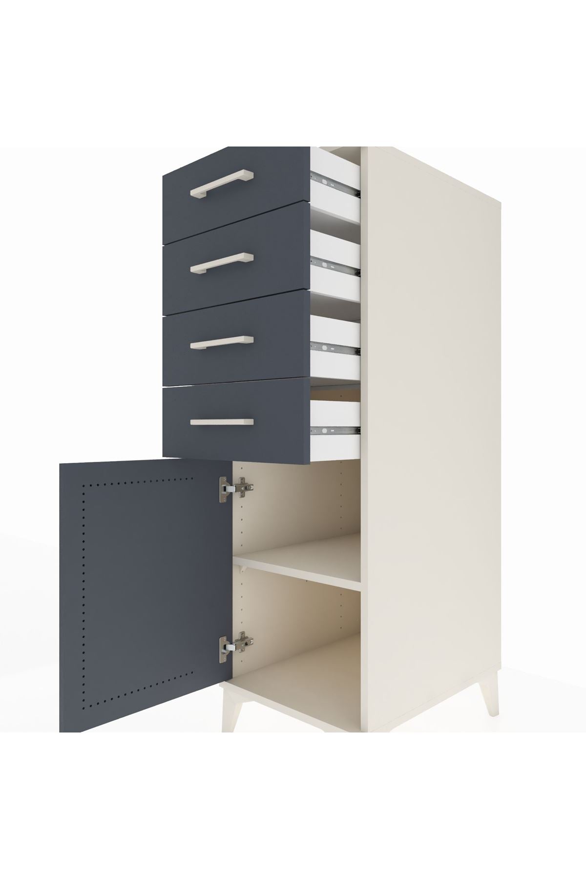 Kronos Dolap Tek Raflı 4 Çekmeceli Tek Kapaklı 44x59x134 Aytaşı-Antrasit