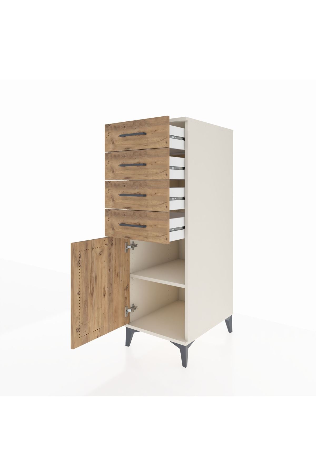 Kronos Dolap Tek Raflı 4 Çekmeceli Tek Kapaklı 44x59x134 Aytaşı-Çam