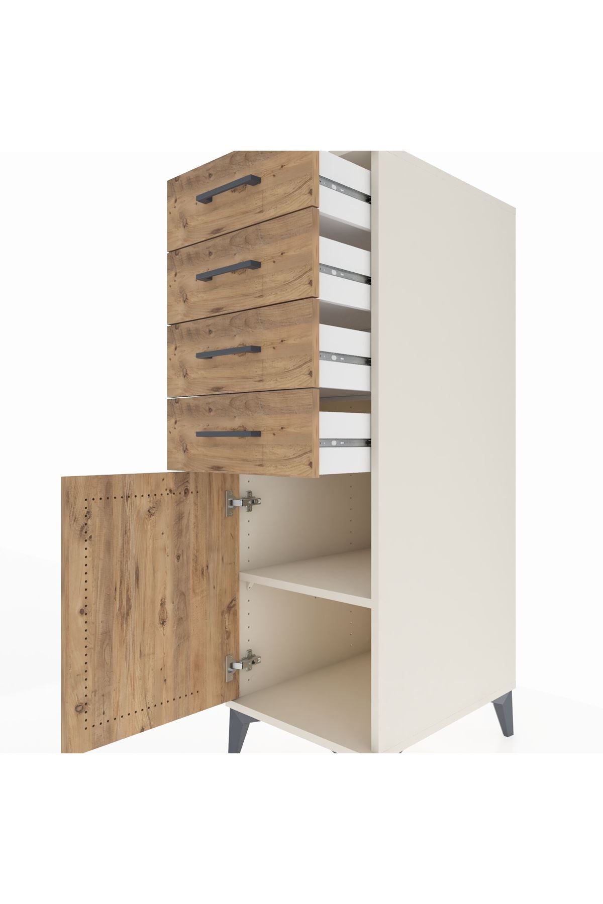 Kronos Dolap Tek Raflı 4 Çekmeceli Tek Kapaklı 44x59x134 Aytaşı-Çam