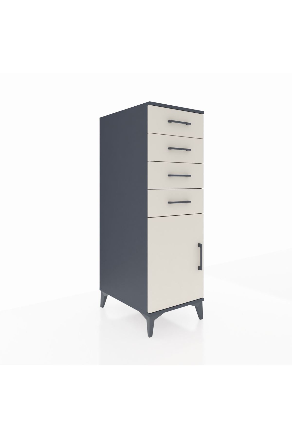 Kronos Dolap Tek Raflı 4 Çekmeceli Tek Kapaklı 44x59x134 Antrasit-Aytaşı