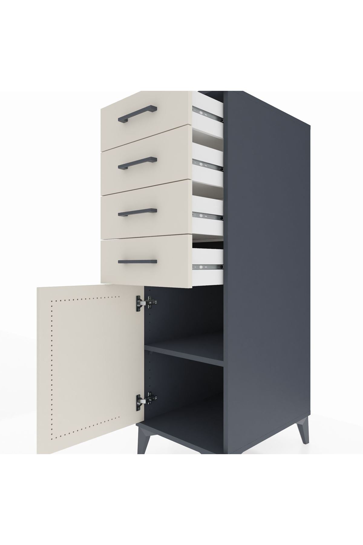 Kronos Dolap Tek Raflı 4 Çekmeceli Tek Kapaklı 44x59x134 Antrasit-Aytaşı