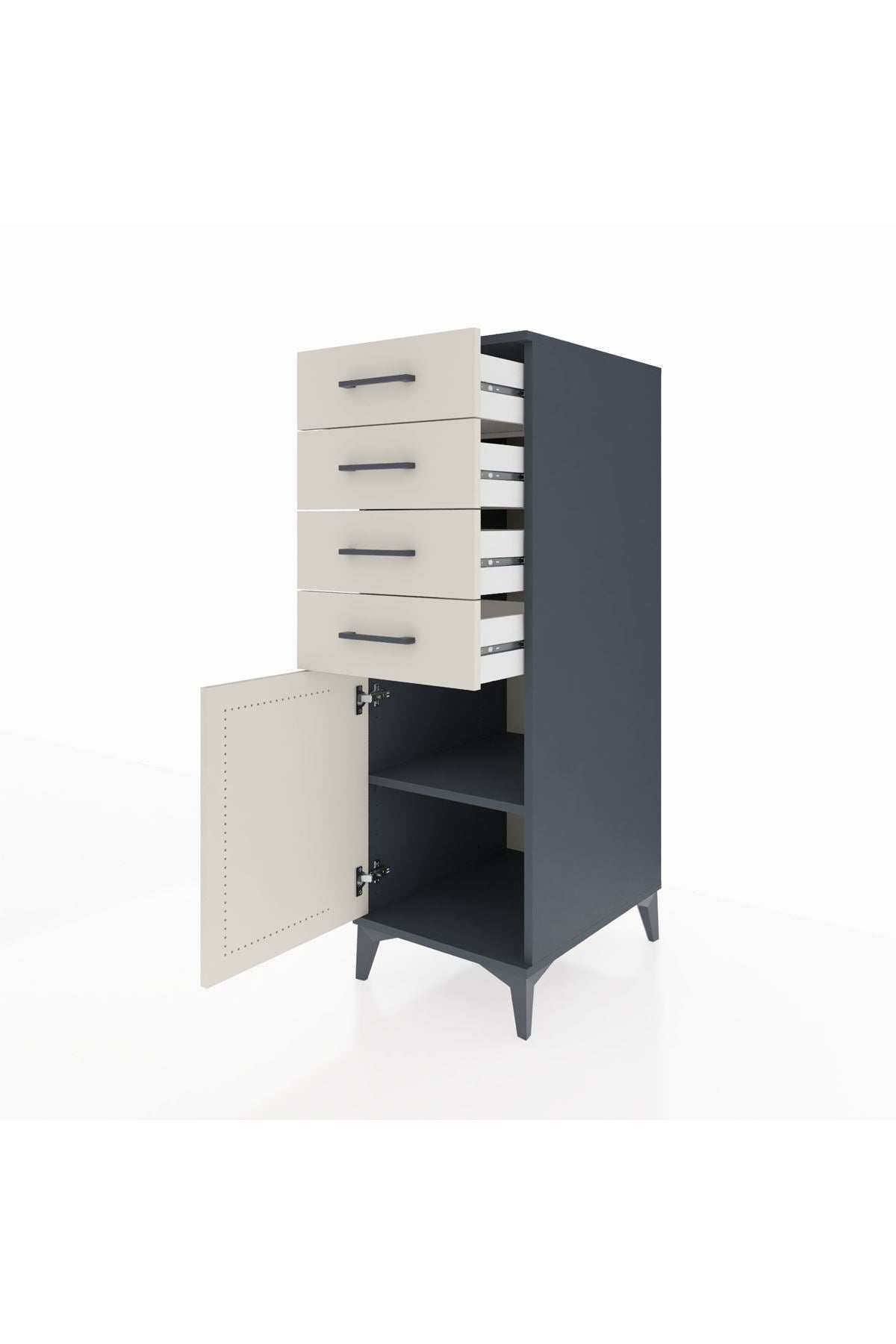 Kronos Dolap Tek Raflı 4 Çekmeceli Tek Kapaklı 44x59x134 Antrasit-Aytaşı