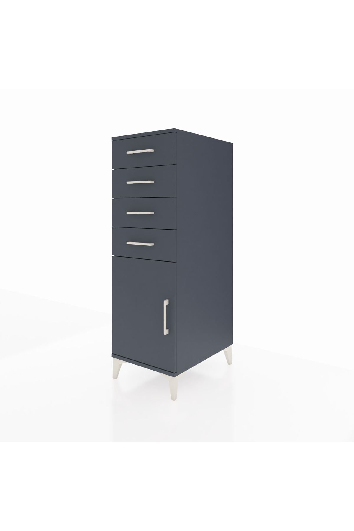 Kronos Dolap Tek Raflı 4 Çekmeceli Tek Kapaklı 44x59x134 Antrasit-Antrasit