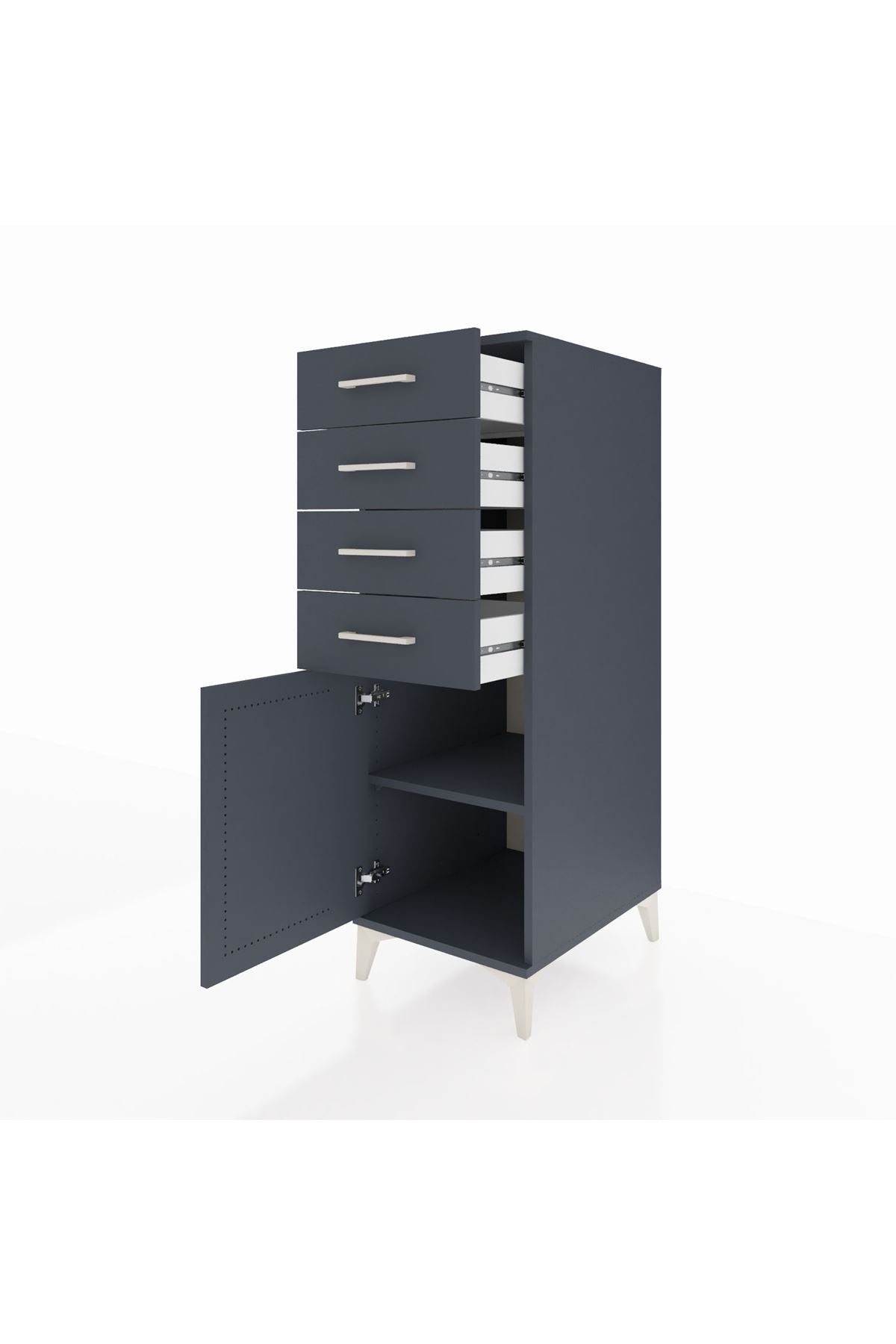 Kronos Dolap Tek Raflı 4 Çekmeceli Tek Kapaklı 44x59x134 Antrasit-Antrasit