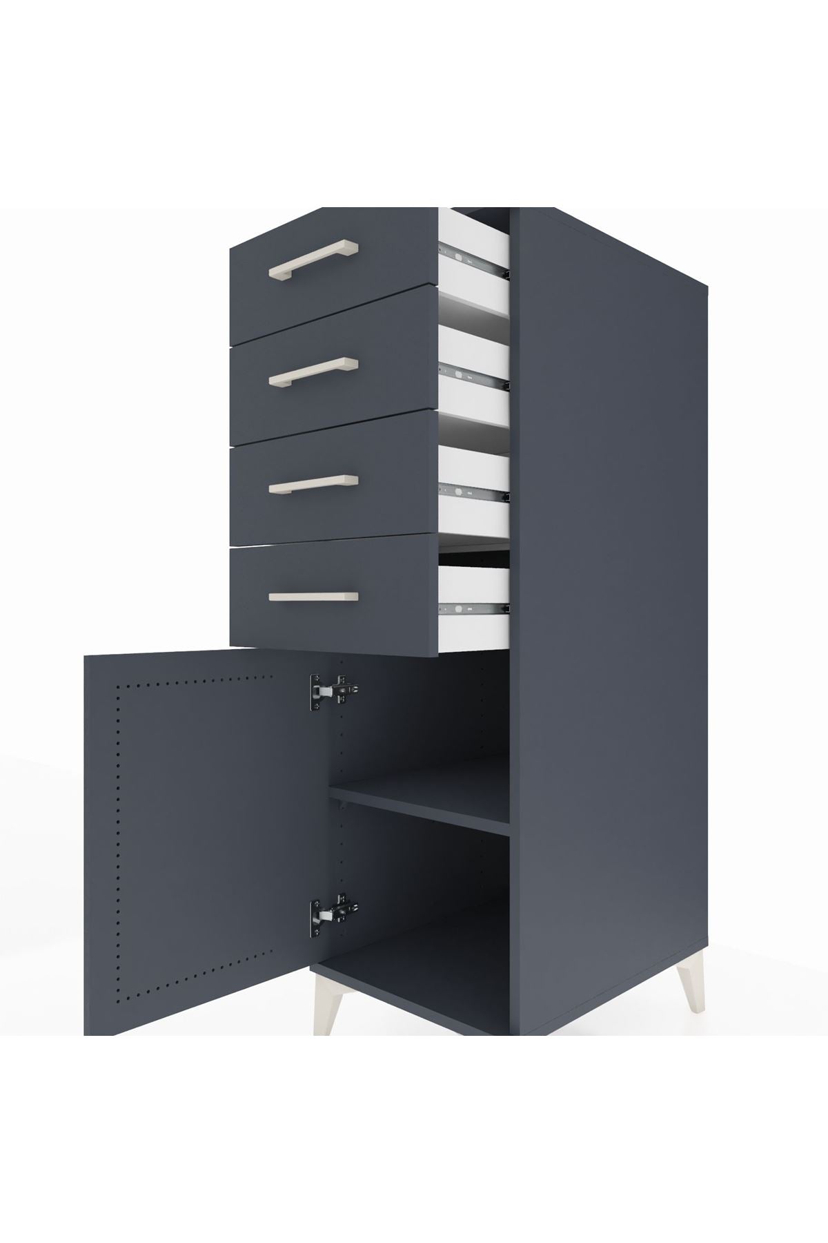 Kronos Dolap Tek Raflı 4 Çekmeceli Tek Kapaklı 44x59x134 Antrasit-Antrasit