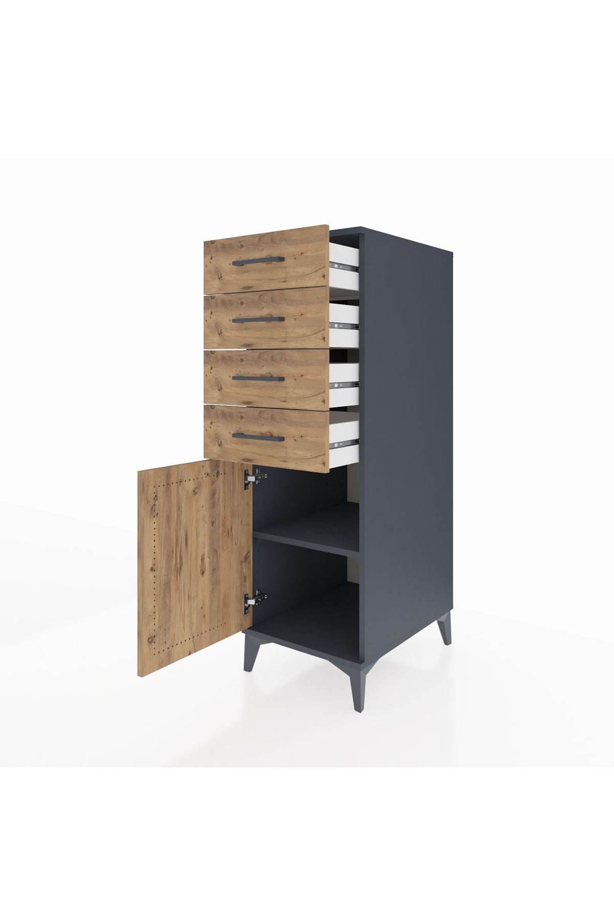 Kronos Dolap Tek Raflı 4 Çekmeceli Tek Kapaklı 44x59x134 Antrasit-Çam