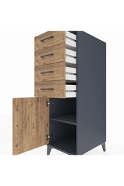 Kronos Dolap Tek Raflı 4 Çekmeceli Tek Kapaklı 44x59x134 Antrasit-Çam