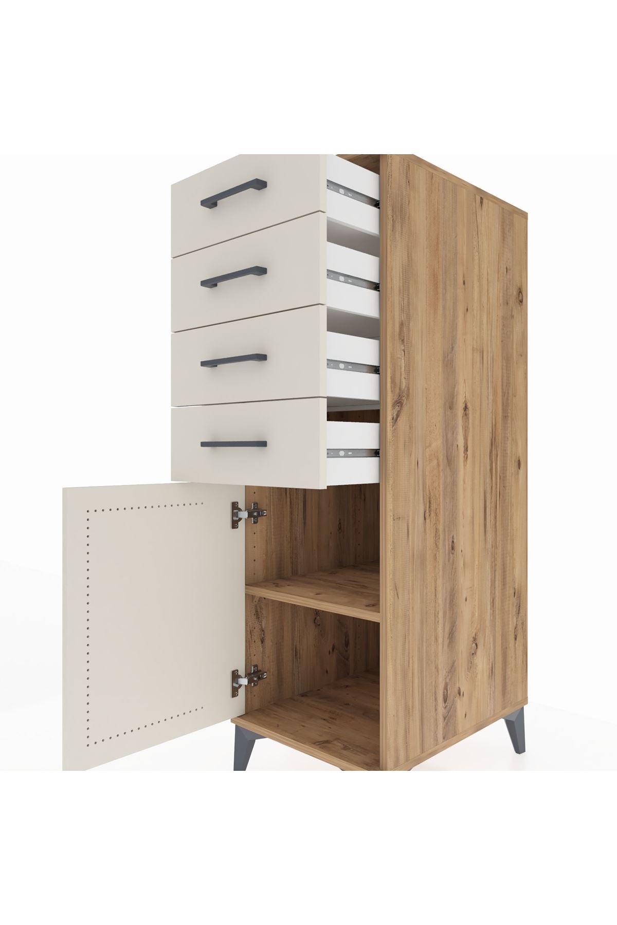 Kronos Dolap Tek Raflı 4 Çekmeceli Tek Kapaklı 44x59x134 Çam-Aytaşı