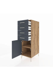 Kronos Dolap Tek Raflı 4 Çekmeceli Tek Kapaklı 44x59x134 Çam-Antrasit