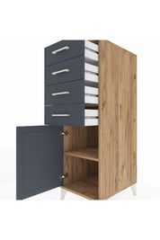 Kronos Dolap Tek Raflı 4 Çekmeceli Tek Kapaklı 44x59x134 Çam-Antrasit