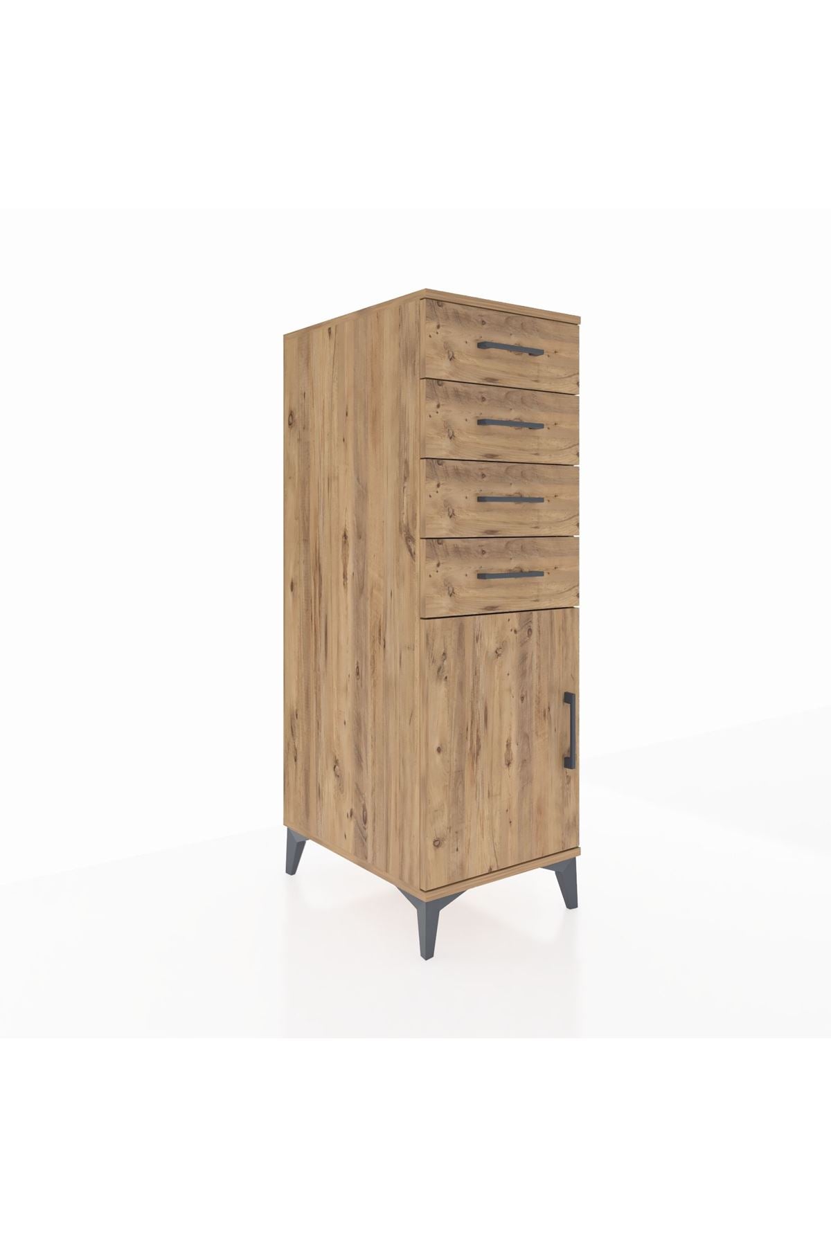 Kronos Dolap Tek Raflı 4 Çekmeceli Tek Kapaklı 44x59x134 Çam-Çam