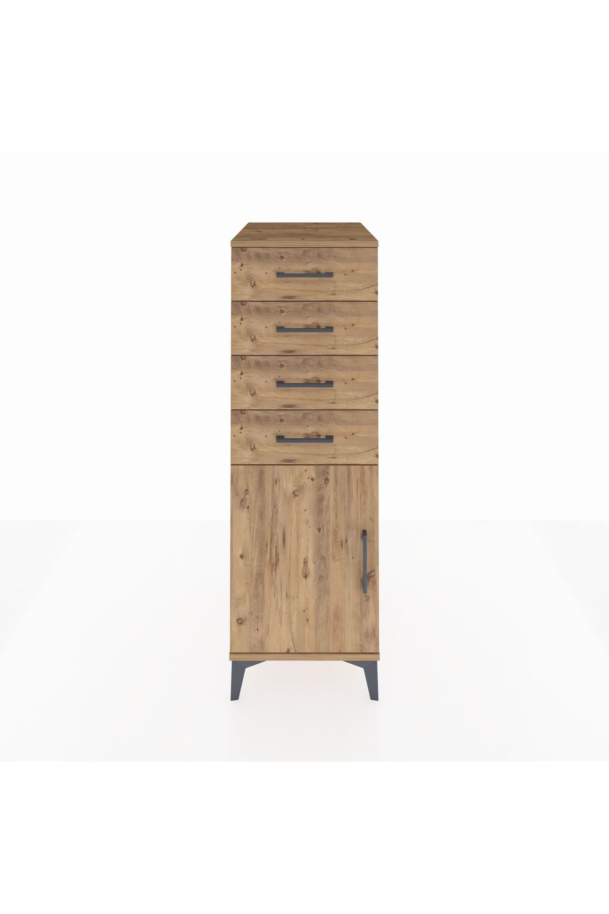 Kronos Dolap Tek Raflı 4 Çekmeceli Tek Kapaklı 44x59x134 Çam-Çam