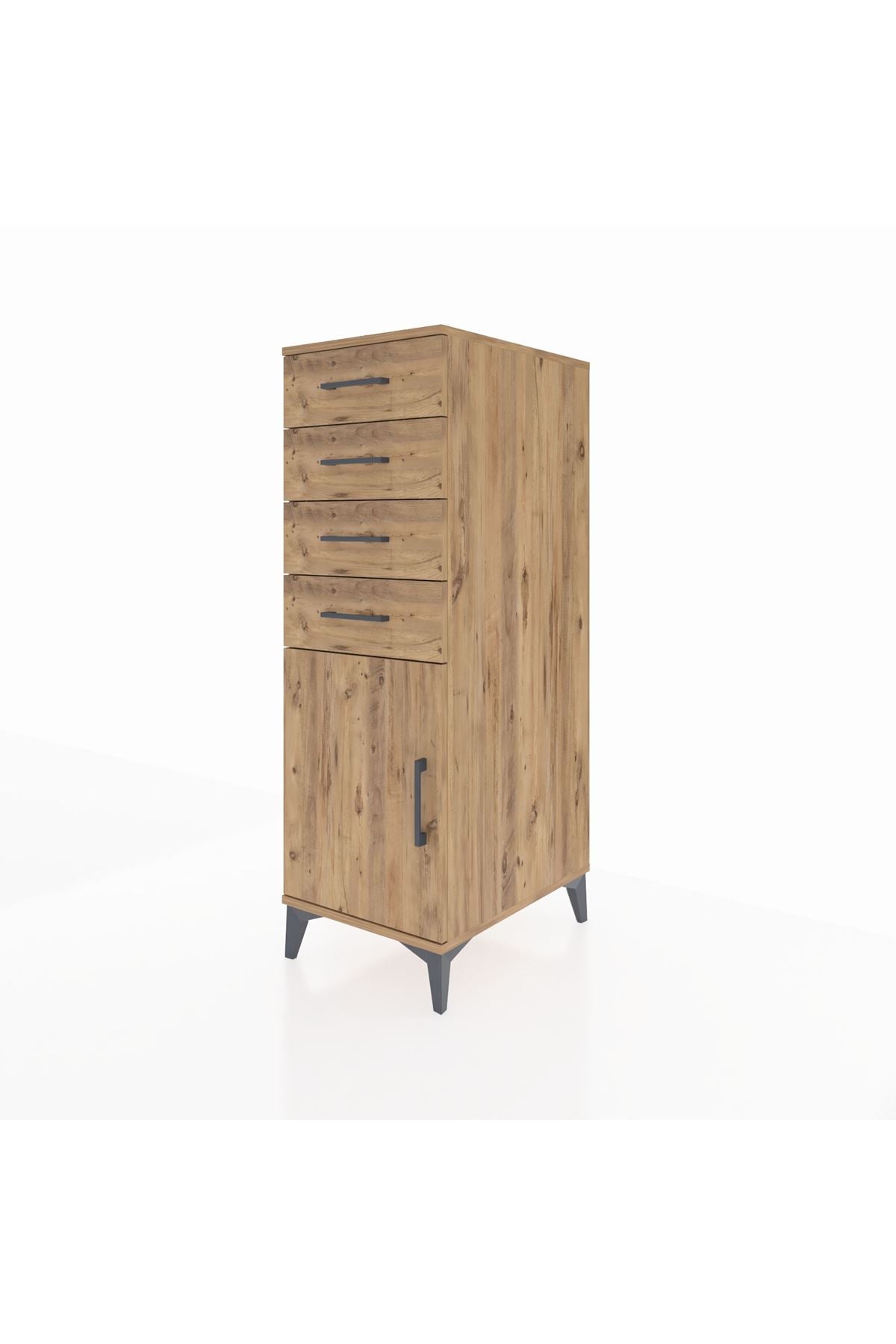 Kronos Dolap Tek Raflı 4 Çekmeceli Tek Kapaklı 44x59x134 Çam-Çam