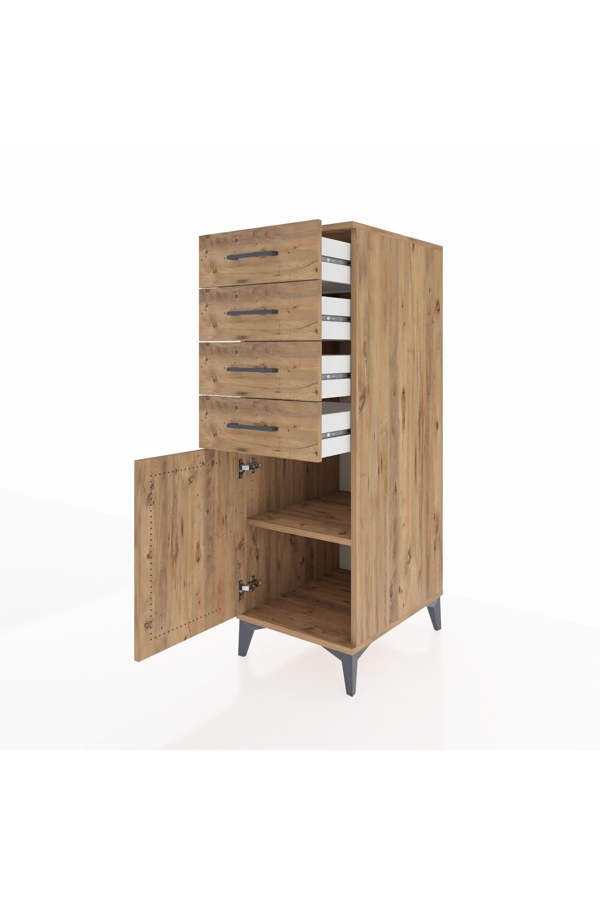 Kronos Dolap Tek Raflı 4 Çekmeceli Tek Kapaklı 44x59x134 Çam-Çam