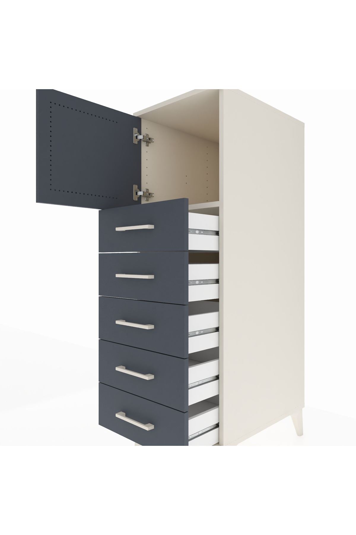 Kronos Dolap Tek Raflı 5 Çekmeceli Tek Kapaklı 44x59x134 Aytaşı-Antrasit