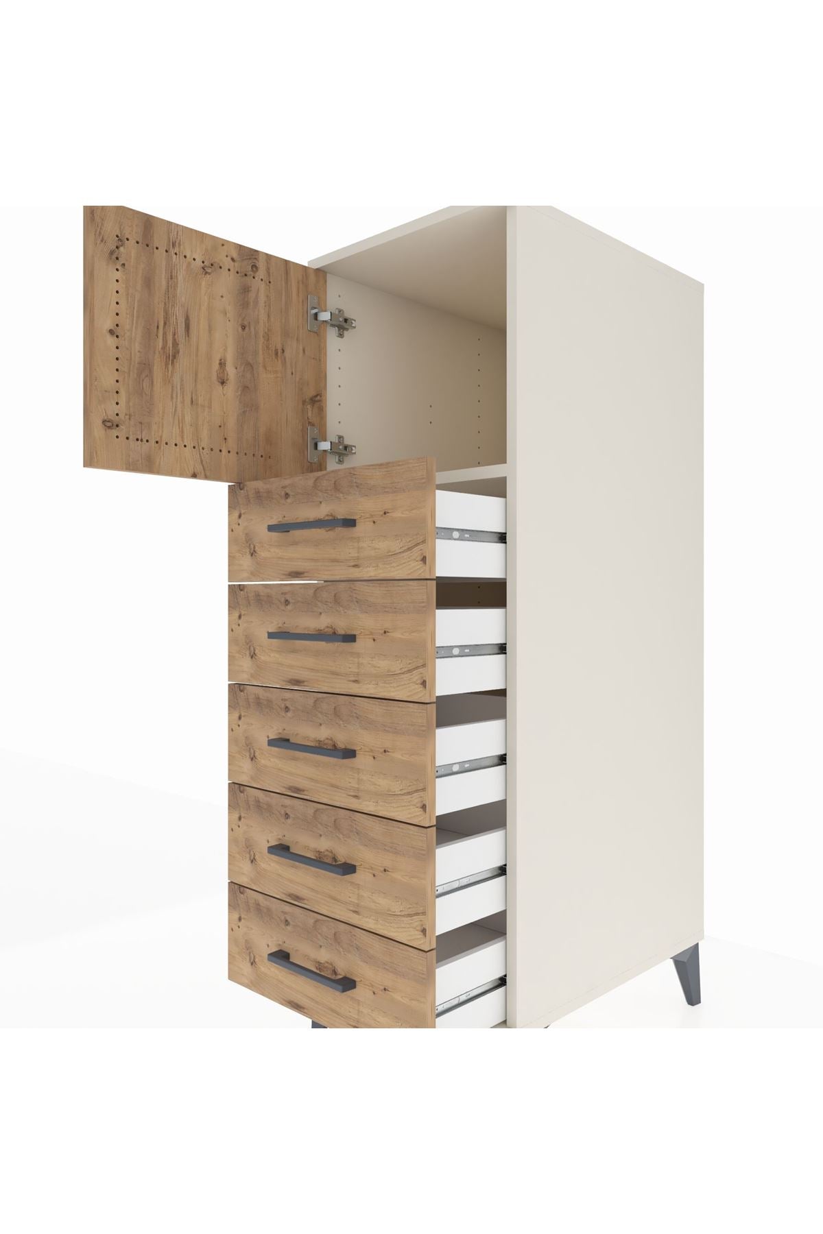 Kronos Dolap Tek Raflı 5 Çekmeceli Tek Kapaklı 44x59x134 Aytaşı-Çam