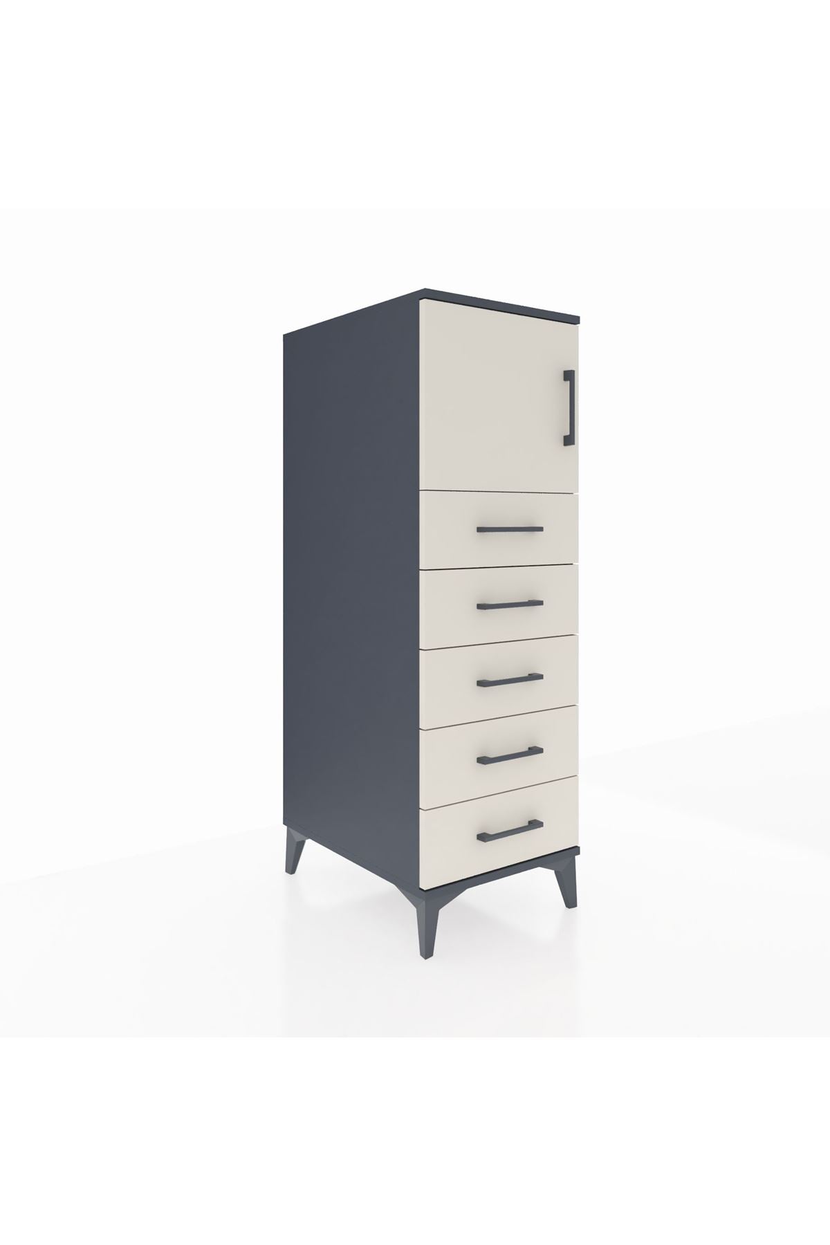 Kronos Dolap Tek Raflı 5 Çekmeceli Tek Kapaklı 44x59x134 Antrasit-Aytaşı