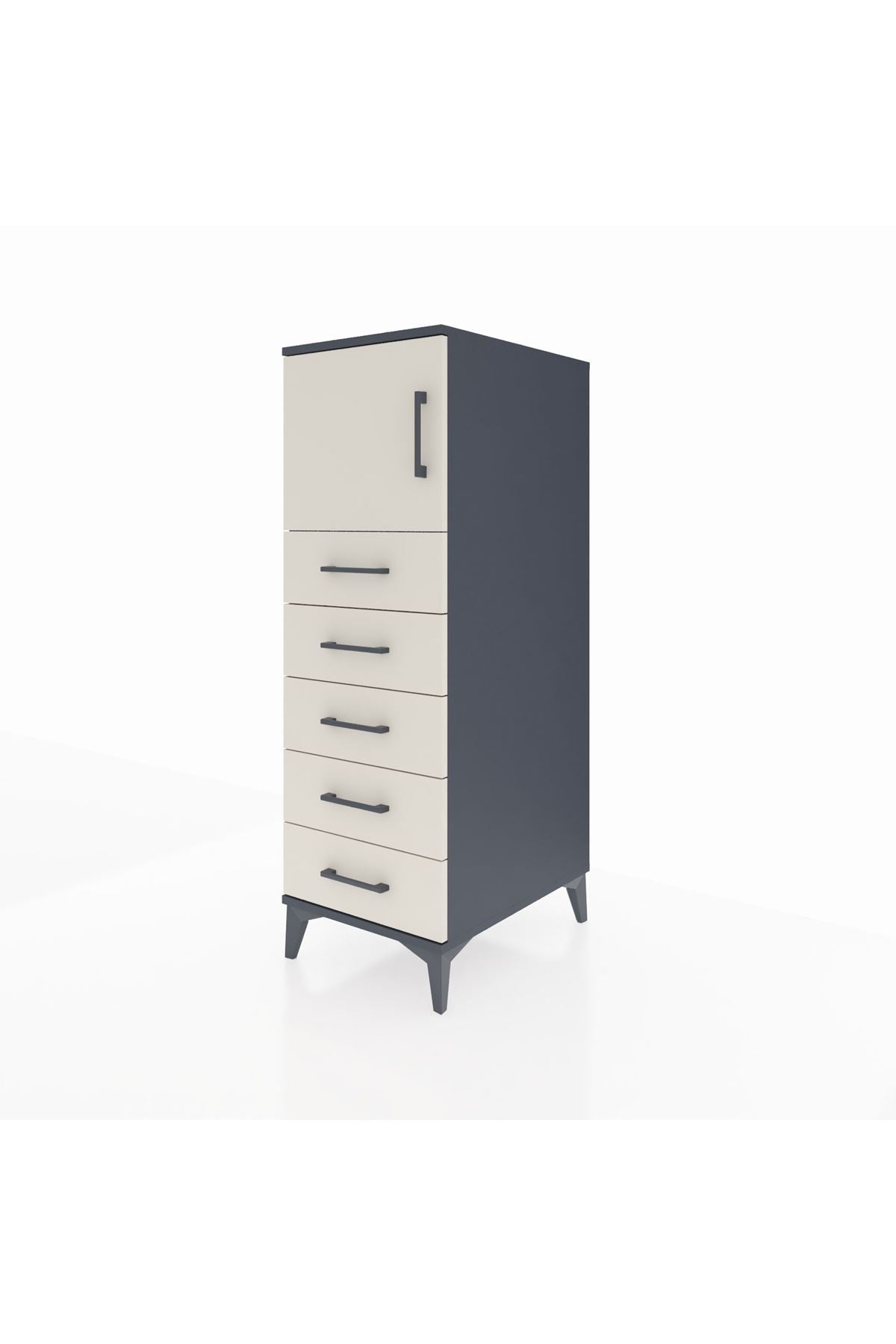 Kronos Dolap Tek Raflı 5 Çekmeceli Tek Kapaklı 44x59x134 Antrasit-Aytaşı