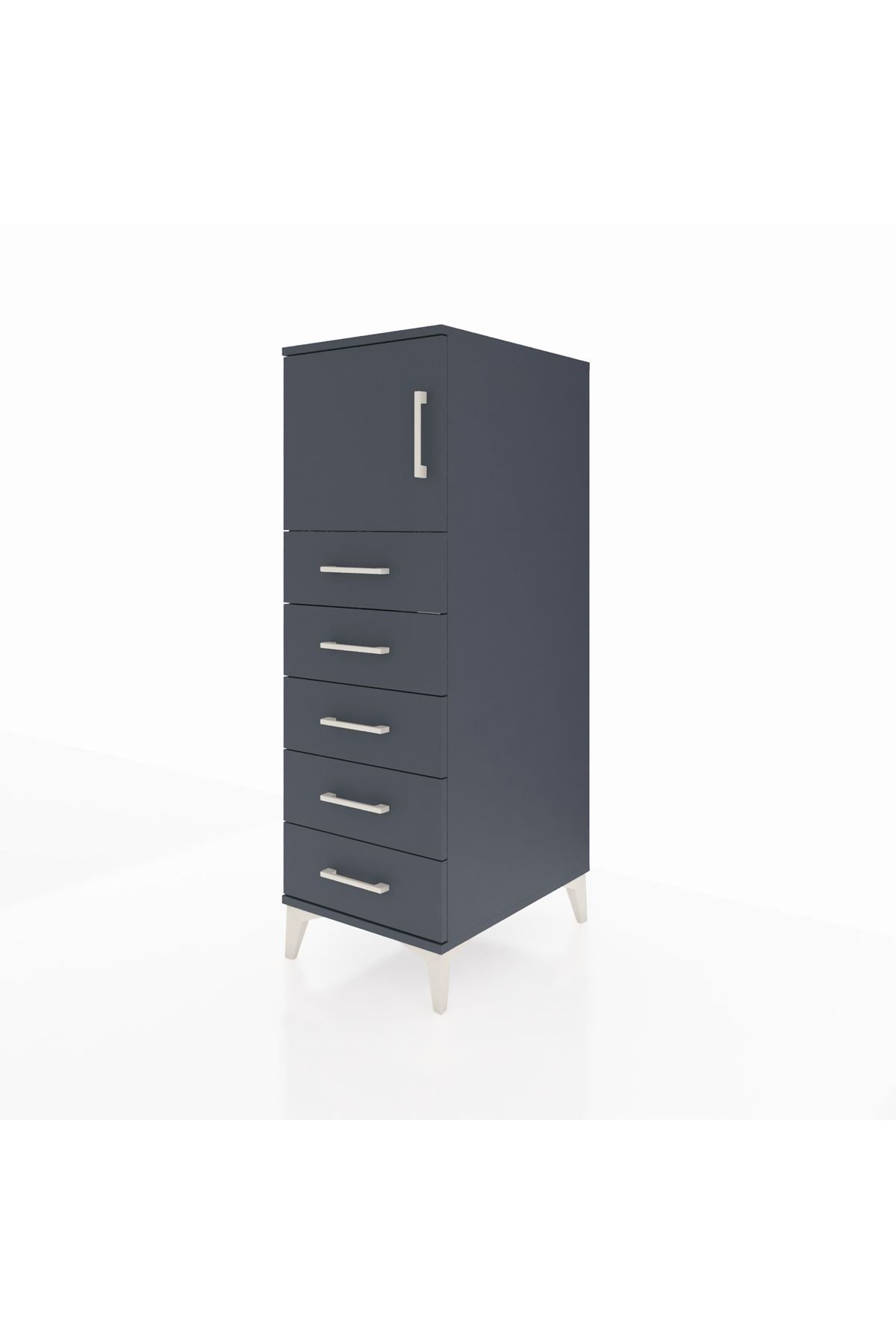 Kronos Dolap Tek Raflı 5 Çekmeceli Tek Kapaklı 44x59x134 Antrasit-Antrasit