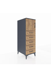 Kronos Dolap Tek Raflı 5 Çekmeceli Tek Kapaklı 44x59x134 Antrasit-Çam