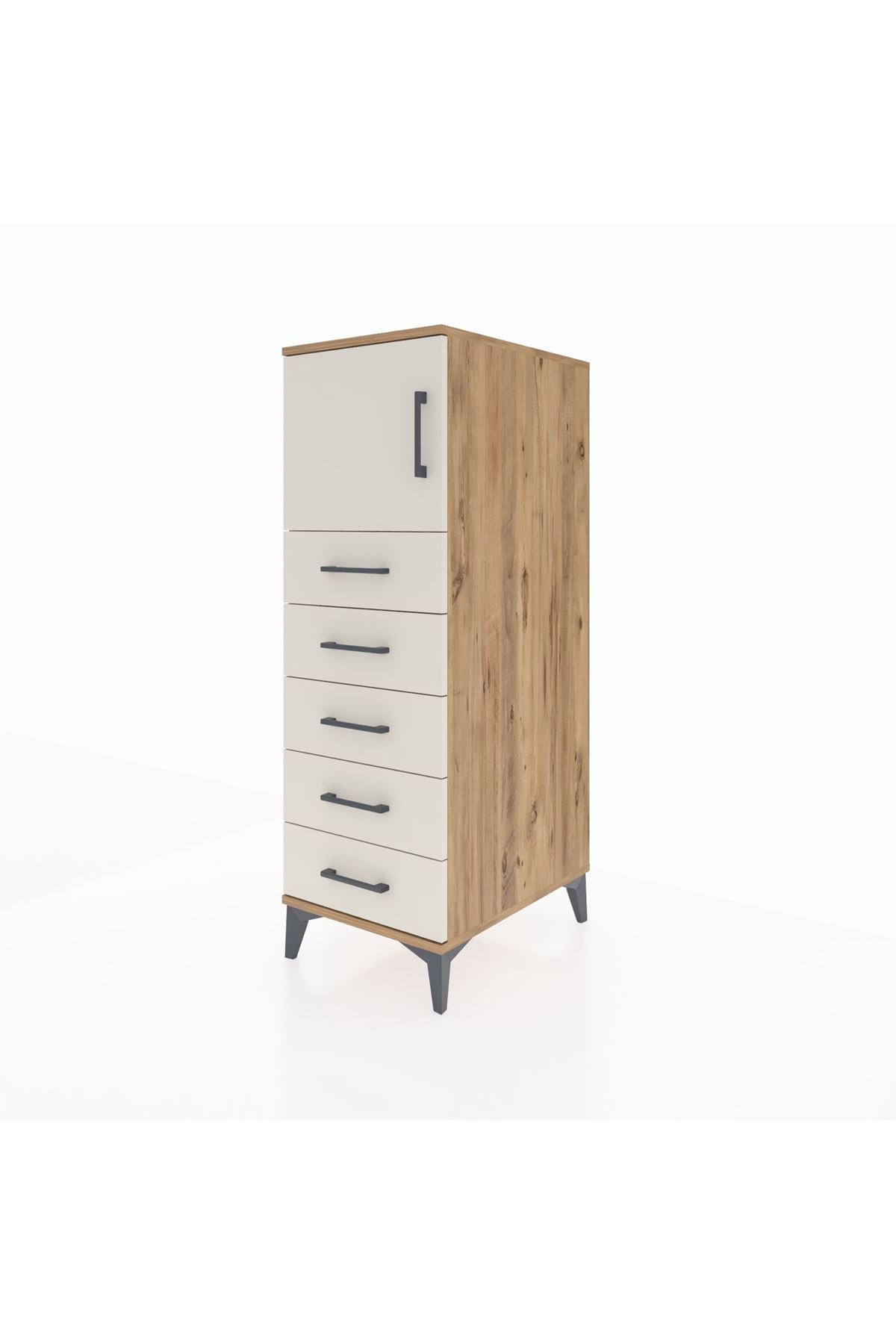 Kronos Dolap Tek Raflı 5 Çekmeceli Tek Kapaklı 44x59x134 Çam-Aytaşı