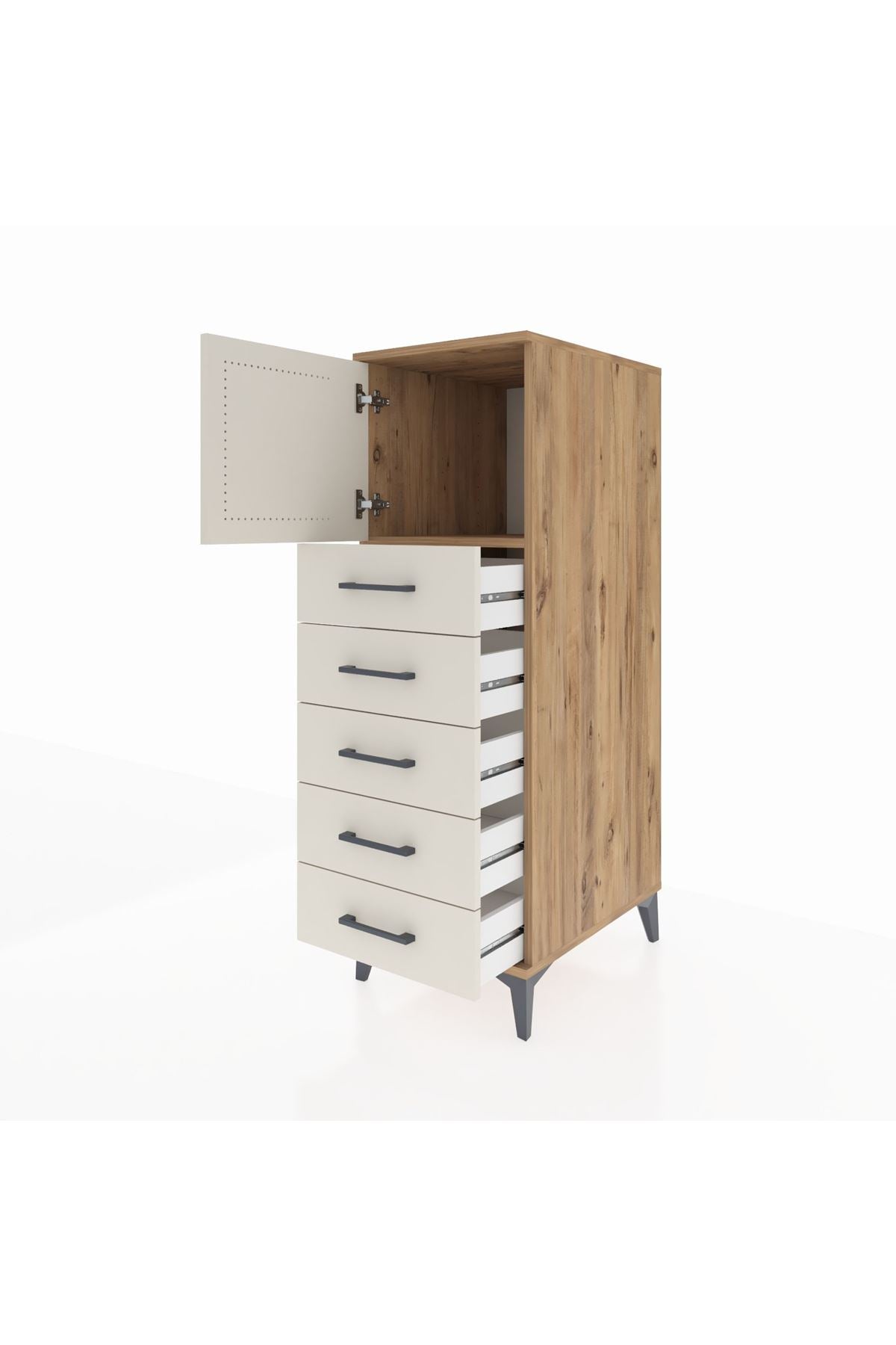 Kronos Dolap Tek Raflı 5 Çekmeceli Tek Kapaklı 44x59x134 Çam-Aytaşı