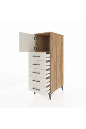 Kronos Dolap Tek Raflı 5 Çekmeceli Tek Kapaklı 44x59x134 Çam-Aytaşı