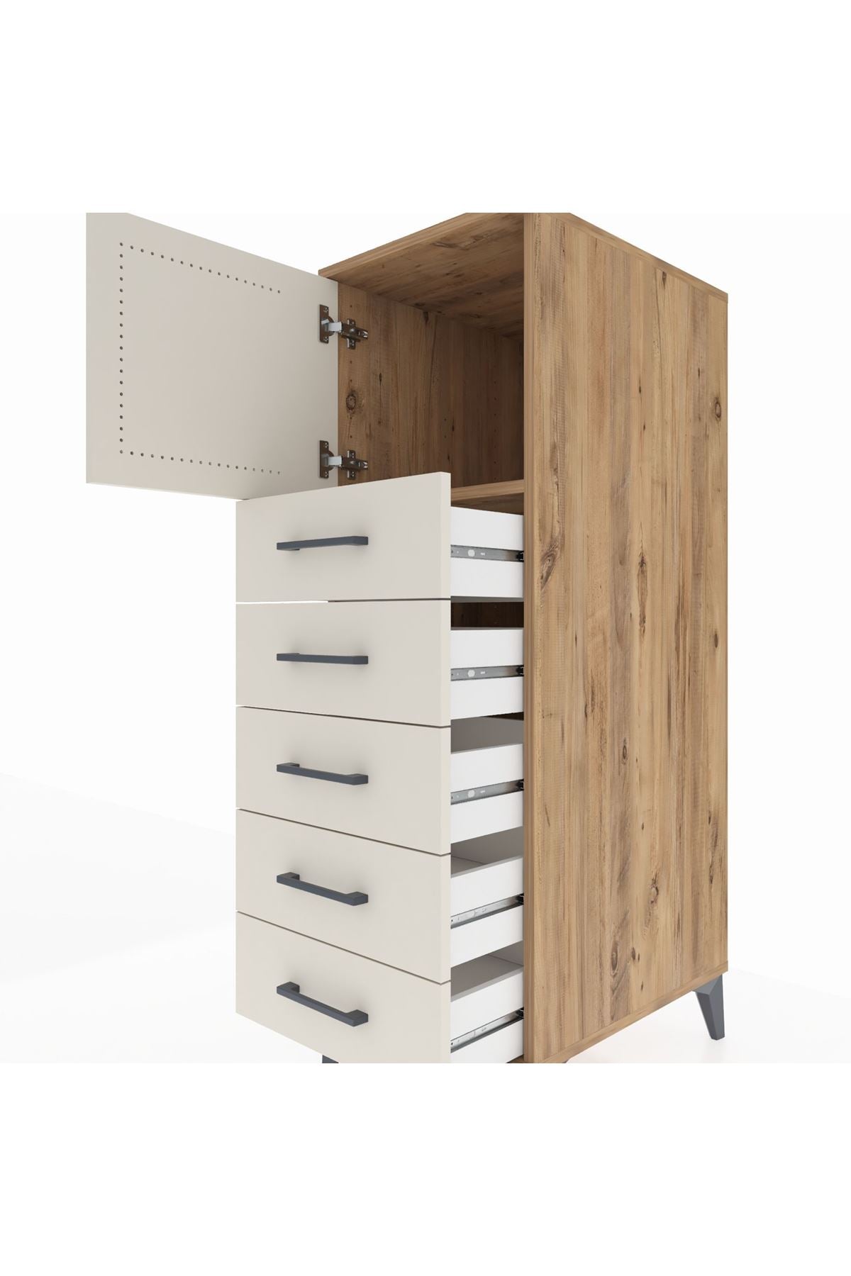 Kronos Dolap Tek Raflı 5 Çekmeceli Tek Kapaklı 44x59x134 Çam-Aytaşı