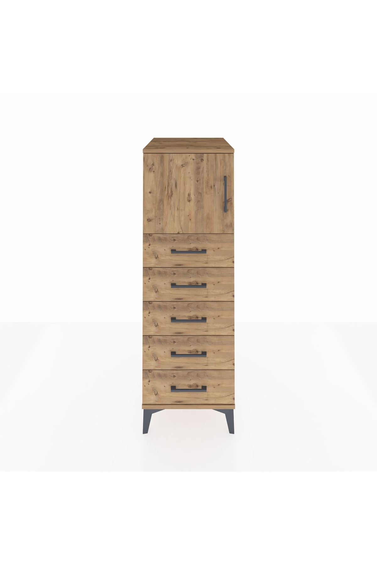 Kronos Dolap Tek Raflı 5 Çekmeceli Tek Kapaklı 44x59x134 Çam-Çam