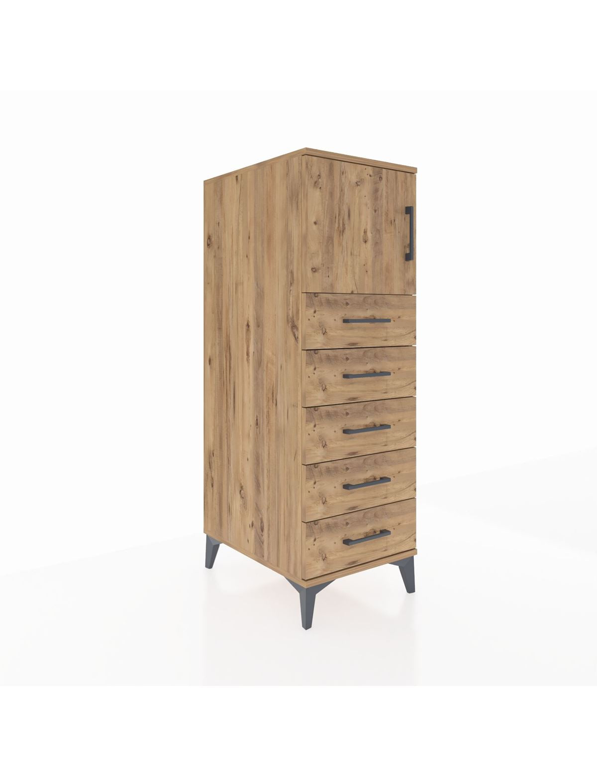 Kronos Dolap Tek Raflı 5 Çekmeceli Tek Kapaklı 44x59x134 Çam-Çam