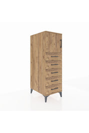 Kronos Dolap Tek Raflı 5 Çekmeceli Tek Kapaklı 44x59x134 Çam-Çam