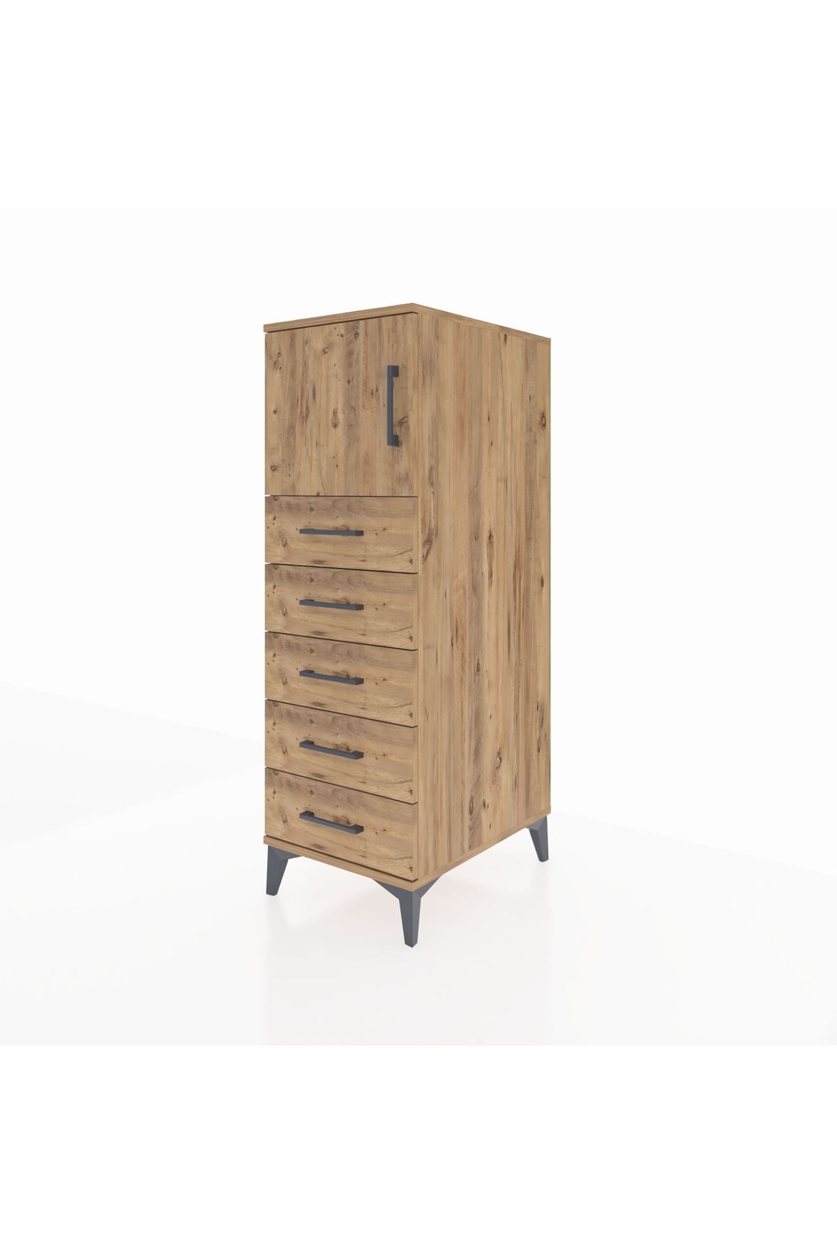 Kronos Dolap Tek Raflı 5 Çekmeceli Tek Kapaklı 44x59x134 Çam-Çam